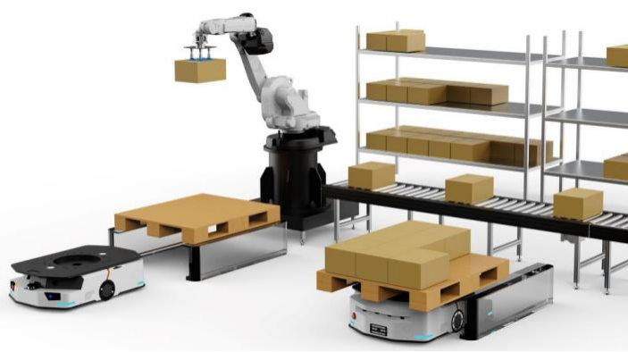 Lifting robot automating heavy material handling in a Saudi Arabian warehouse
